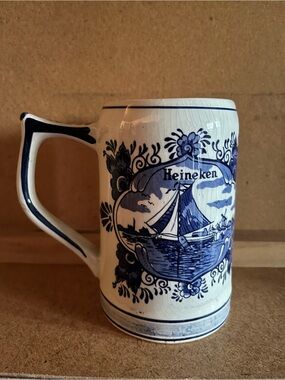 Heineken Hand Painted Delft Blue Beer Mug Stein 5”